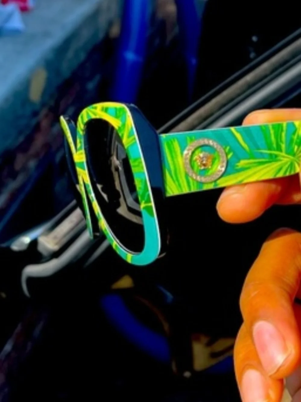 Versace Green and Yellow Patterned Round Sunglasses